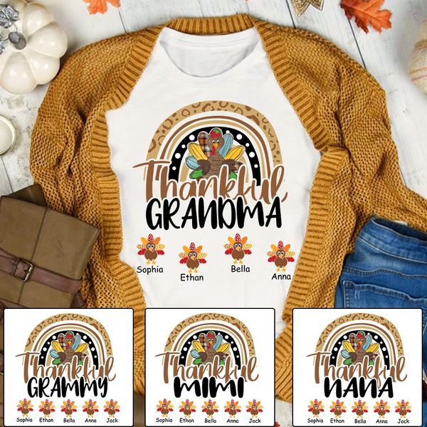 Personalized Thankful Grandma And Grandkids Turkey Cute T Shirt