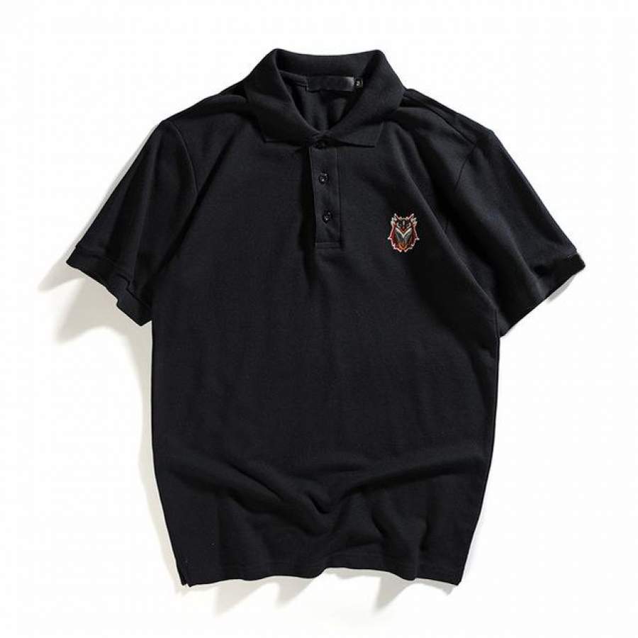 Animal Embroidery Polo Shirt Men Summer High Street Men’s Polo Shirts Black White Cotton Shirts