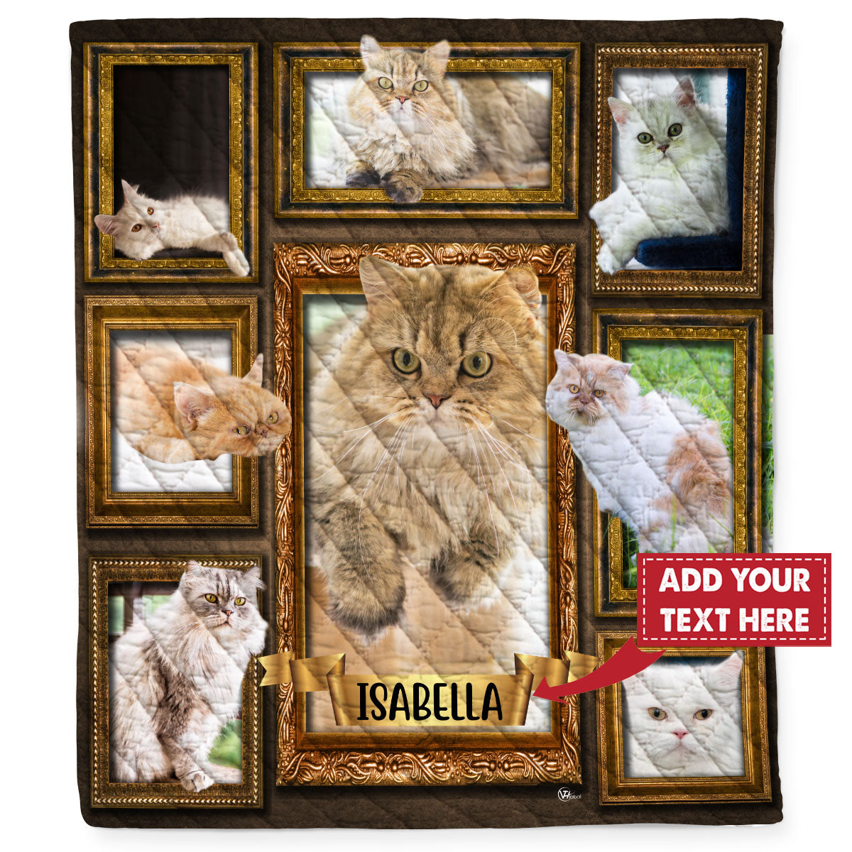 Personalized Custom Name Persian Cat Kitten Quilt Blanket