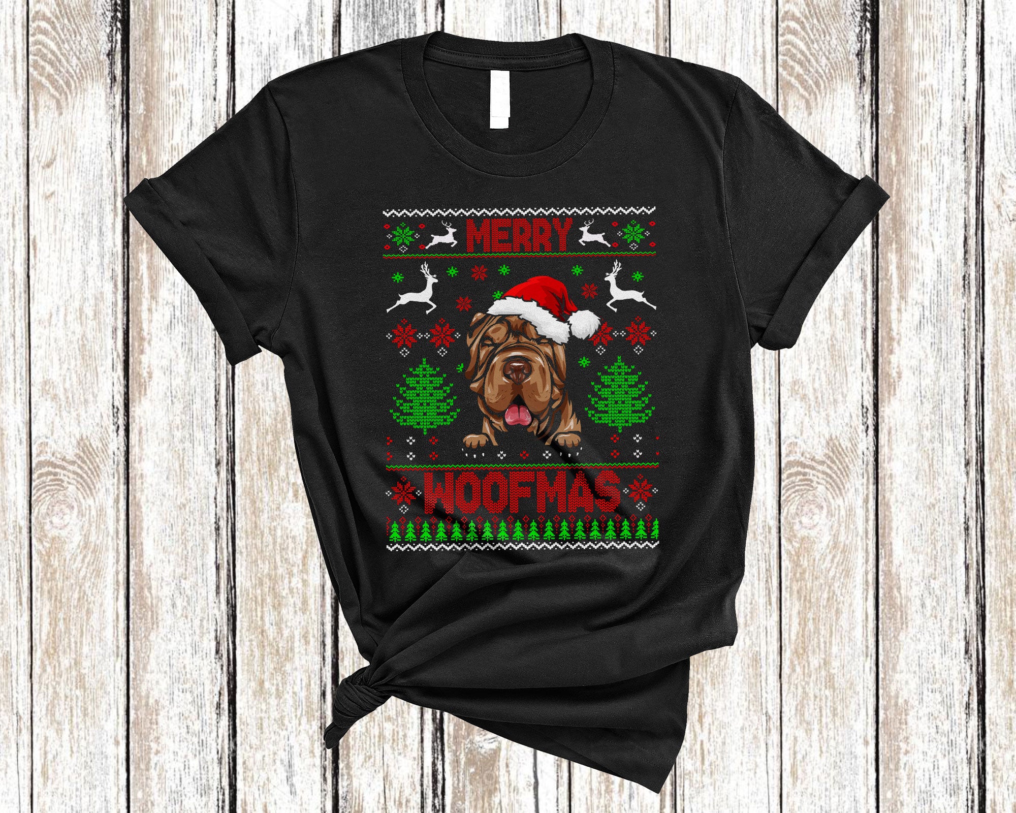 Christmas Dog Shirt Merry Woofmas Funny Ugly Christmas Santa Shar Pei Dog Sweater Gifts T-Shirt