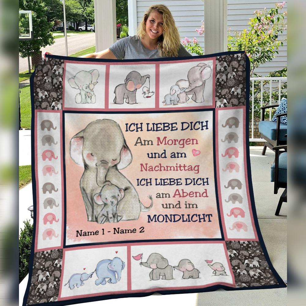 [Personalized Name] Elephant Mom Grandma German Elefant Mama Oma Fleece Blanket, Sherpa Blanket, Gift For Parent, Family Member, Friends Gift, Christmas Gift, Home Decor, Home Living