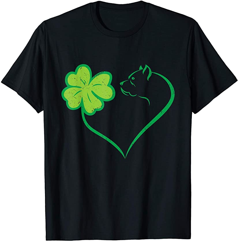 Pitbull Dog Heart Shamrock St Patrick’s Day Animal Lovers T-Shirt