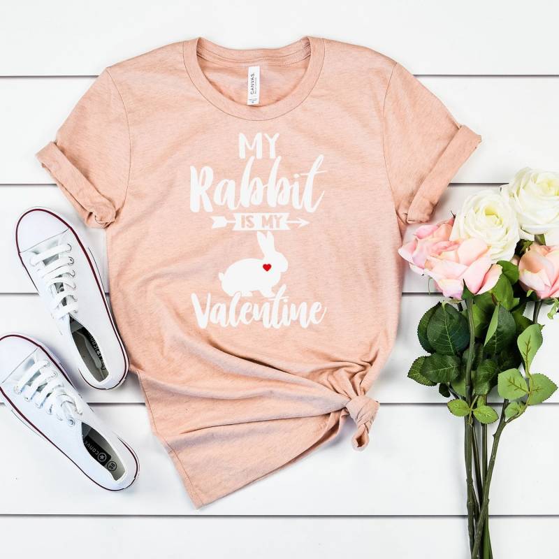 Crushtee My Rabbit Is My Valentine Shirt Tank Top Hoodie Cute Rabbit Shirt Bunny Shirt Rabbit Lover Gift Cute Bunny Shirt Long Sleeve Hoodie