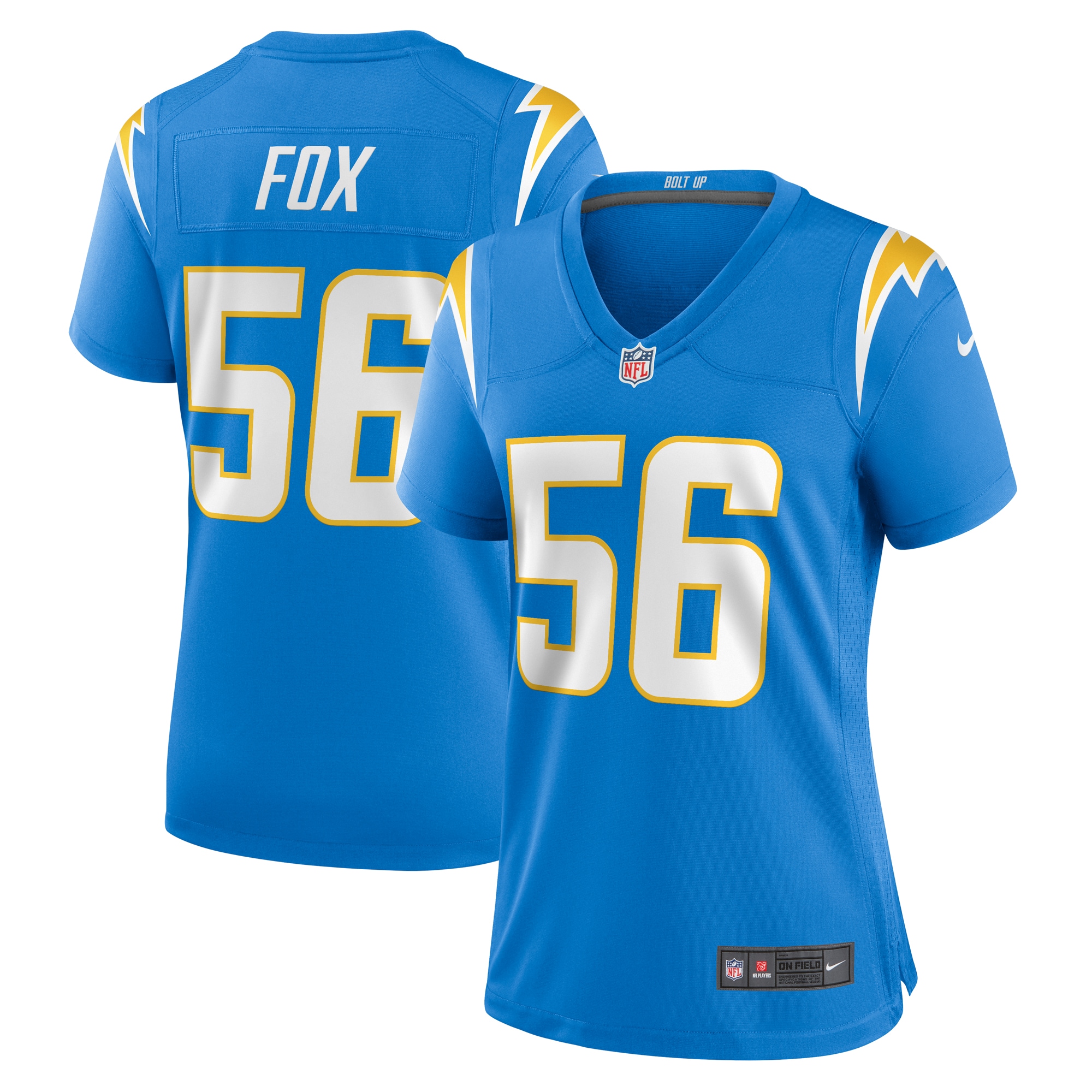 Morgan Fox Los Angeles Chargers Women's Player Game Jersey – Powder Blue