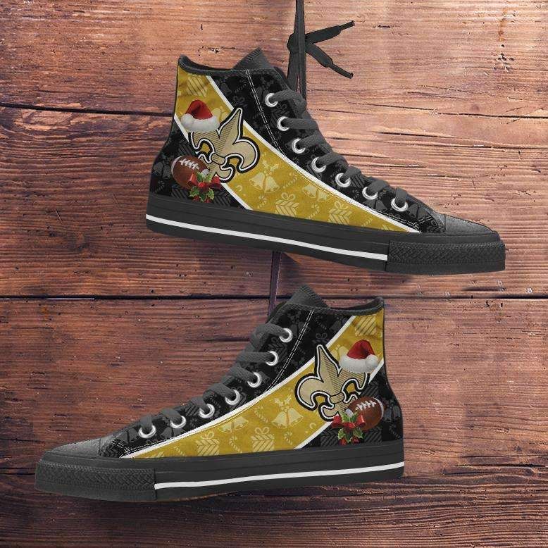 New Orleans Saints Christmas Football Pattern Canvas High Top Shoes Sneakers