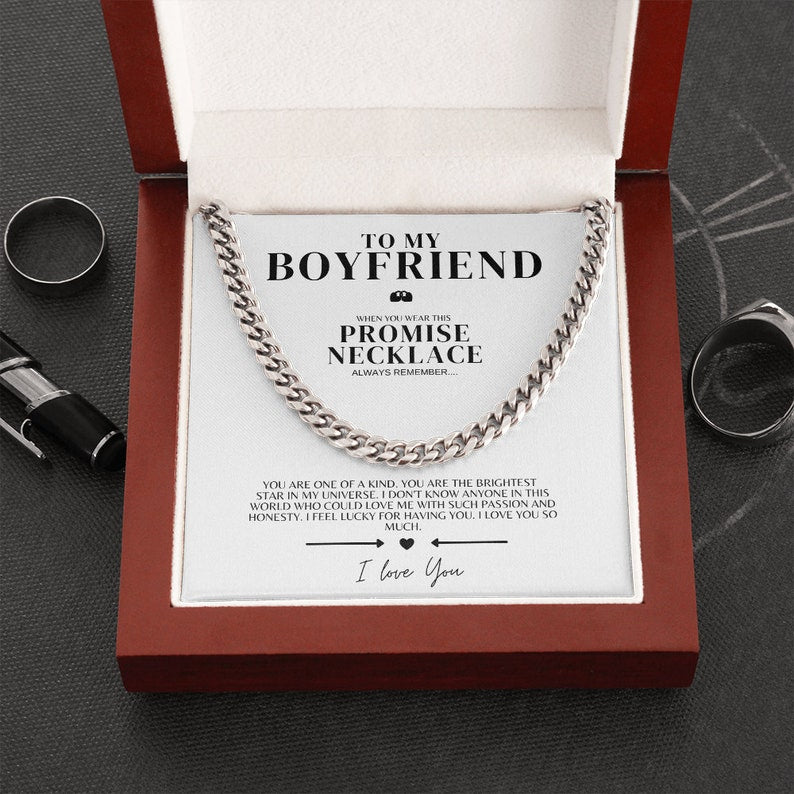 To My Boyfriend Promise Necklace E To My Man Boyfriend Necklace,Cuban Link Chain  Cute Gifts For Boyfriend, Sentimental Gifts For Boyfriend Birthday