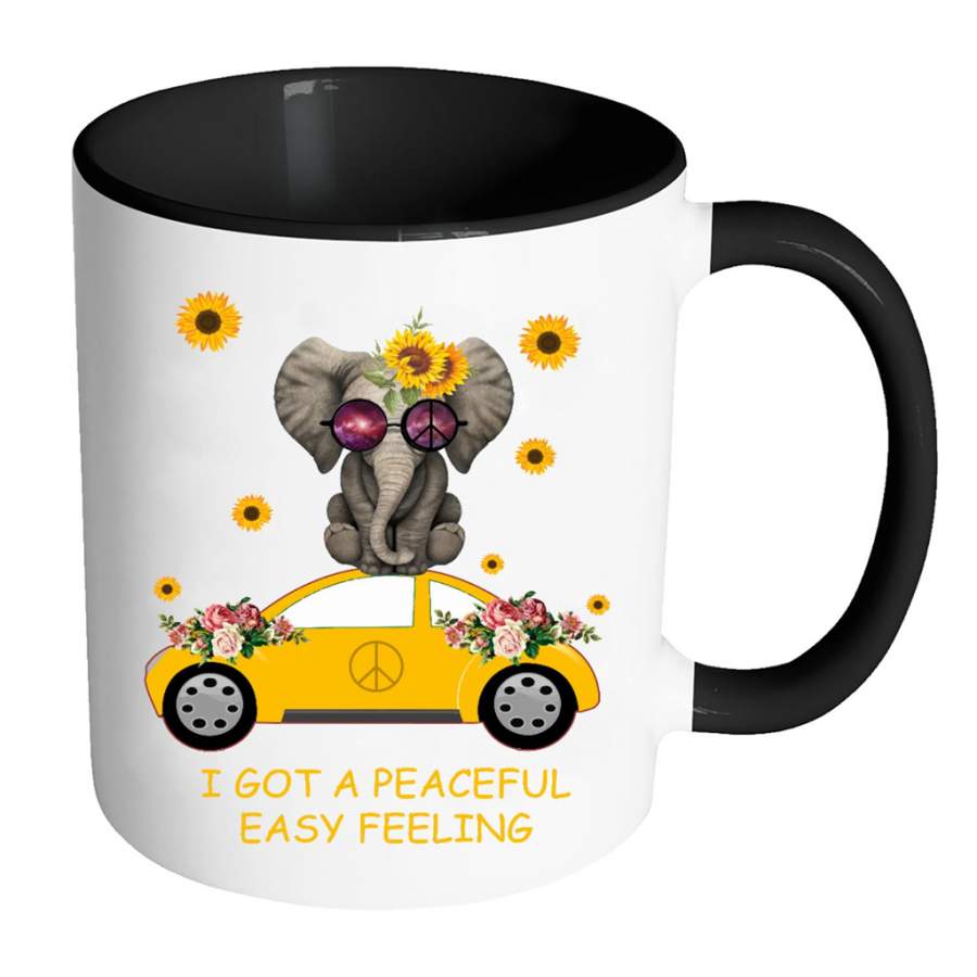 I Got A Peaceful Easy Feeling, Elephant Sunflower Floral Car, Peace Sign – Full-Wrap Coffee Colors Accent Mug