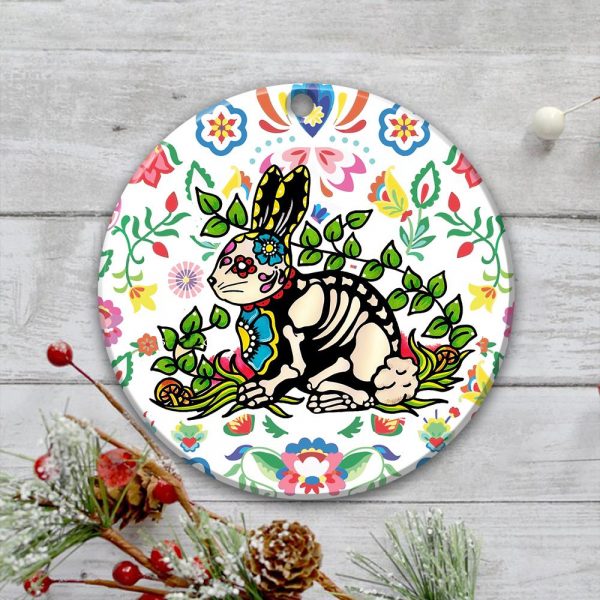 Bunny Ornament Day Of The Dead Dia De Los Muertos Art Print Animal Ornament Hn