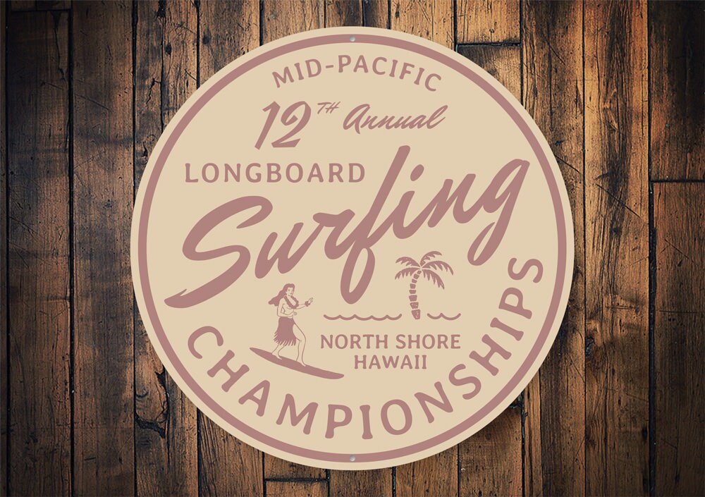 Hawaii Long Boarding, Sign For Long Boarding, Long Boarders, Decor For Surfing, Hawaii Surfing, Hawaii Lovers, North Shore - Metal Sign