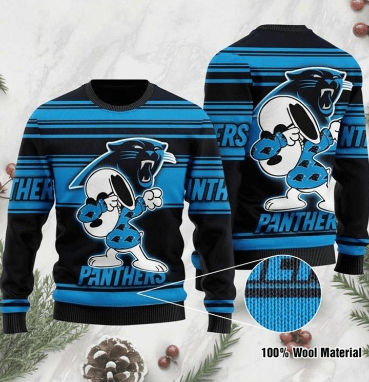 Carolina Panthers Snoopy Ugly Christmas Blue Gift For Fan Ugly Wool Sweater Christmas