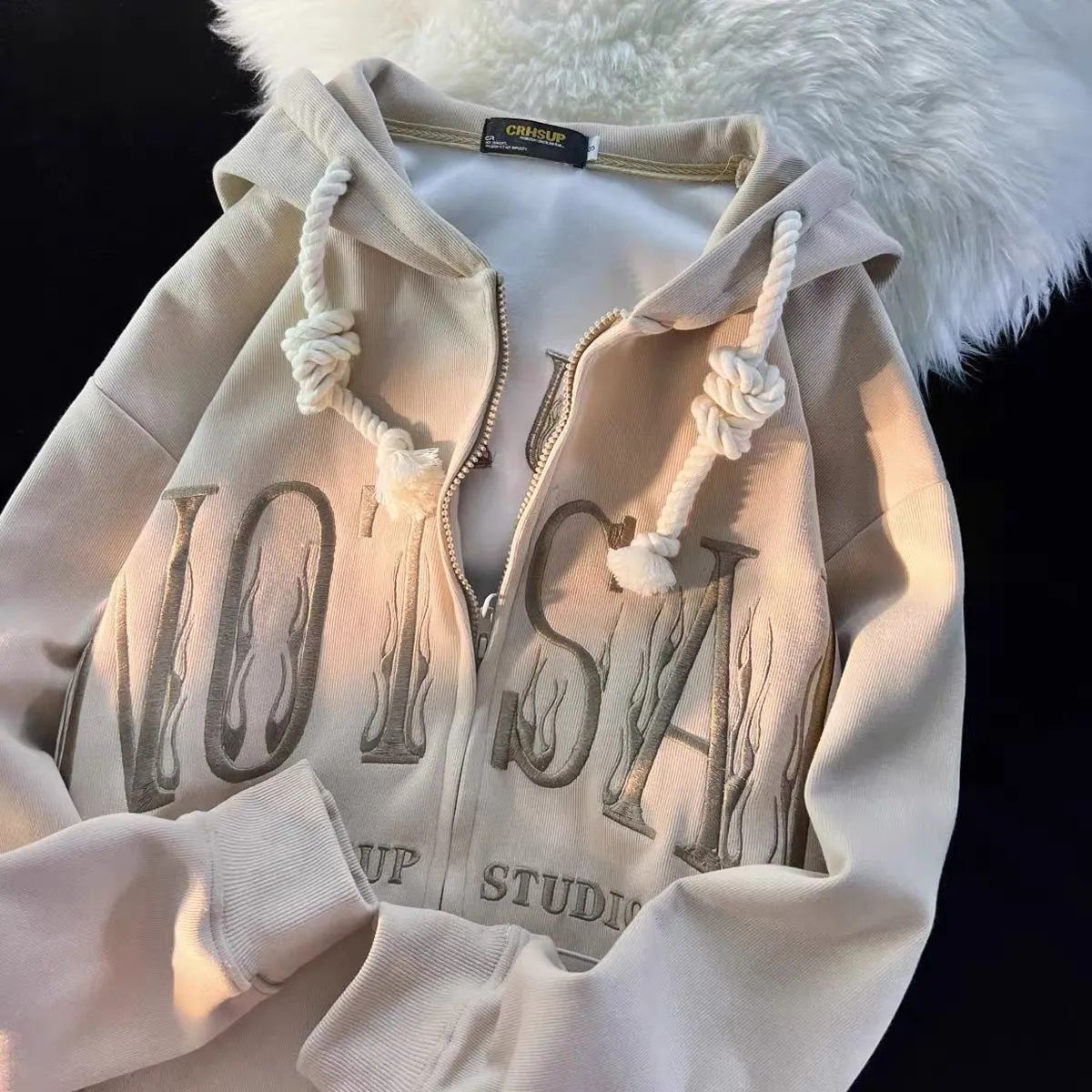 American vintage printed sweatshirt womens letter sweater plush thickened hooded sweatshirt women’s new winter couple coat ins alx