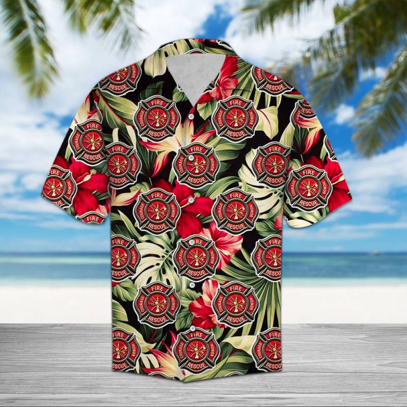 Firefighter Floral Hawaii Shirt Ha40166