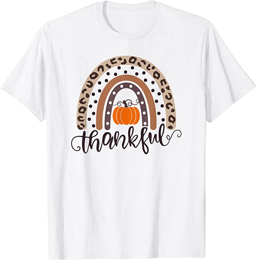 Thankful Leopard Rainbow Boho Thanksgiving Women Kids T-Shirt