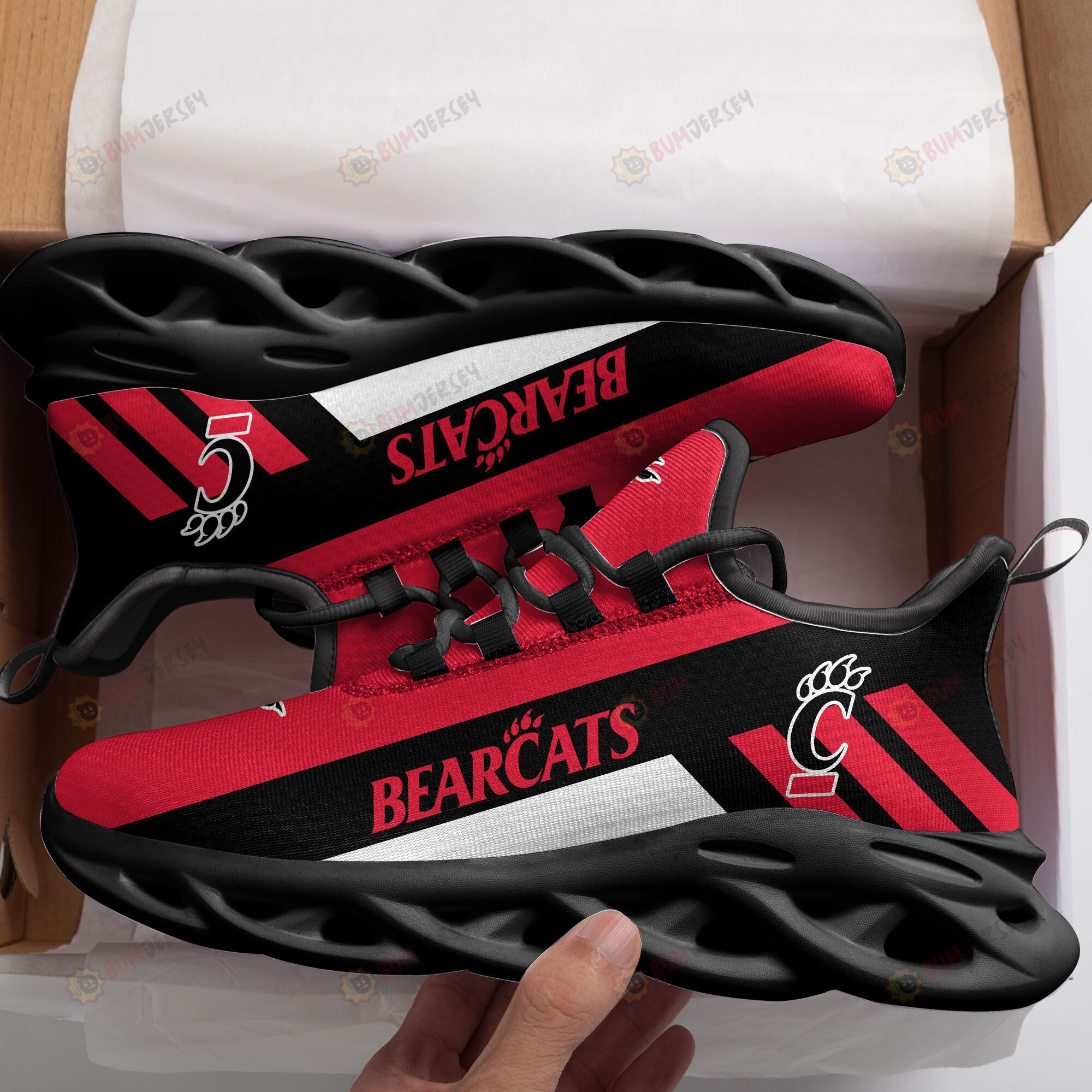 Cincinnati Bearcats Logo Black Stripe Pattern 3D Max Soul Sneaker Shoes ...