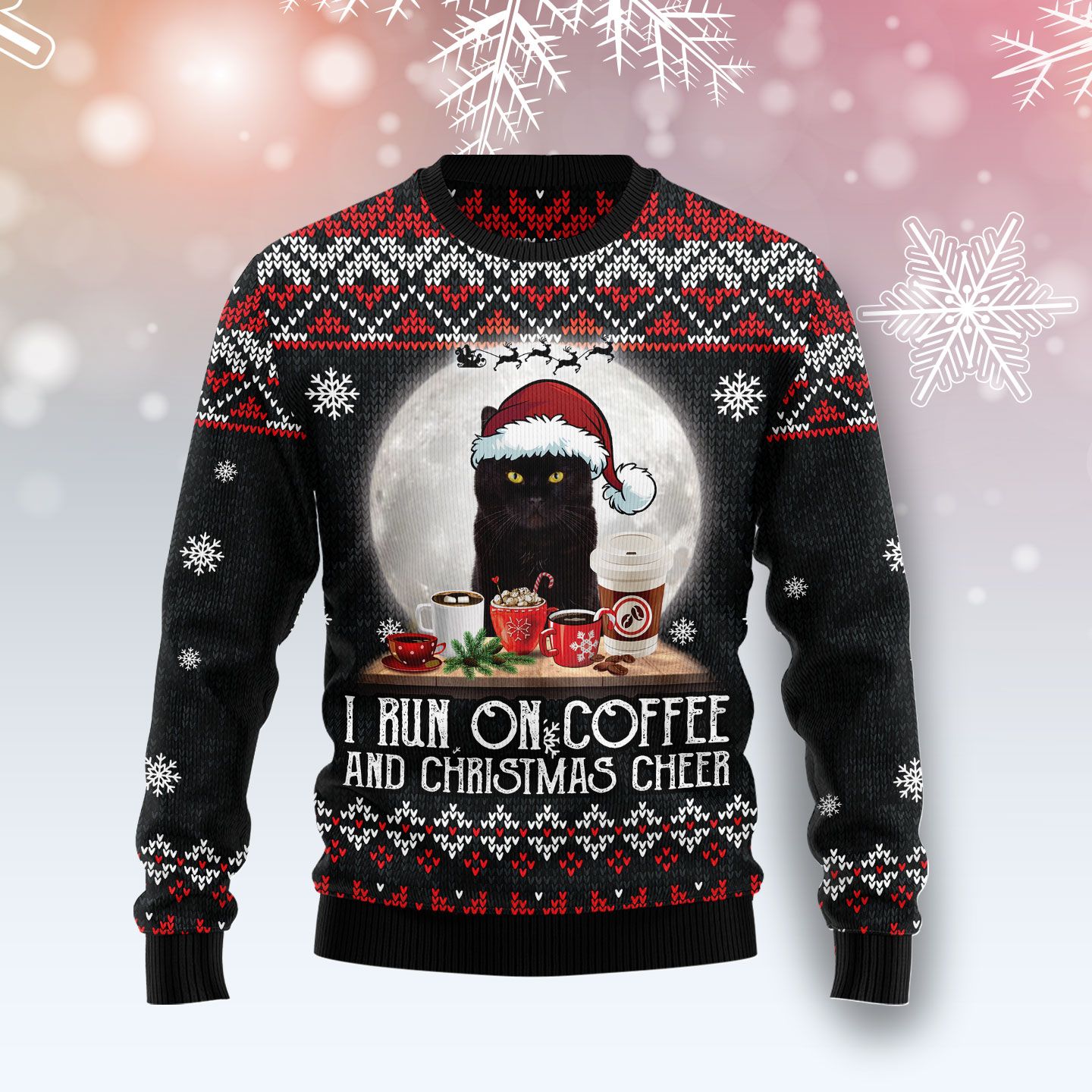 Black Cat Run On Coffee Ugly Christmas Sweater | For Men & Women | Adult | Us5191