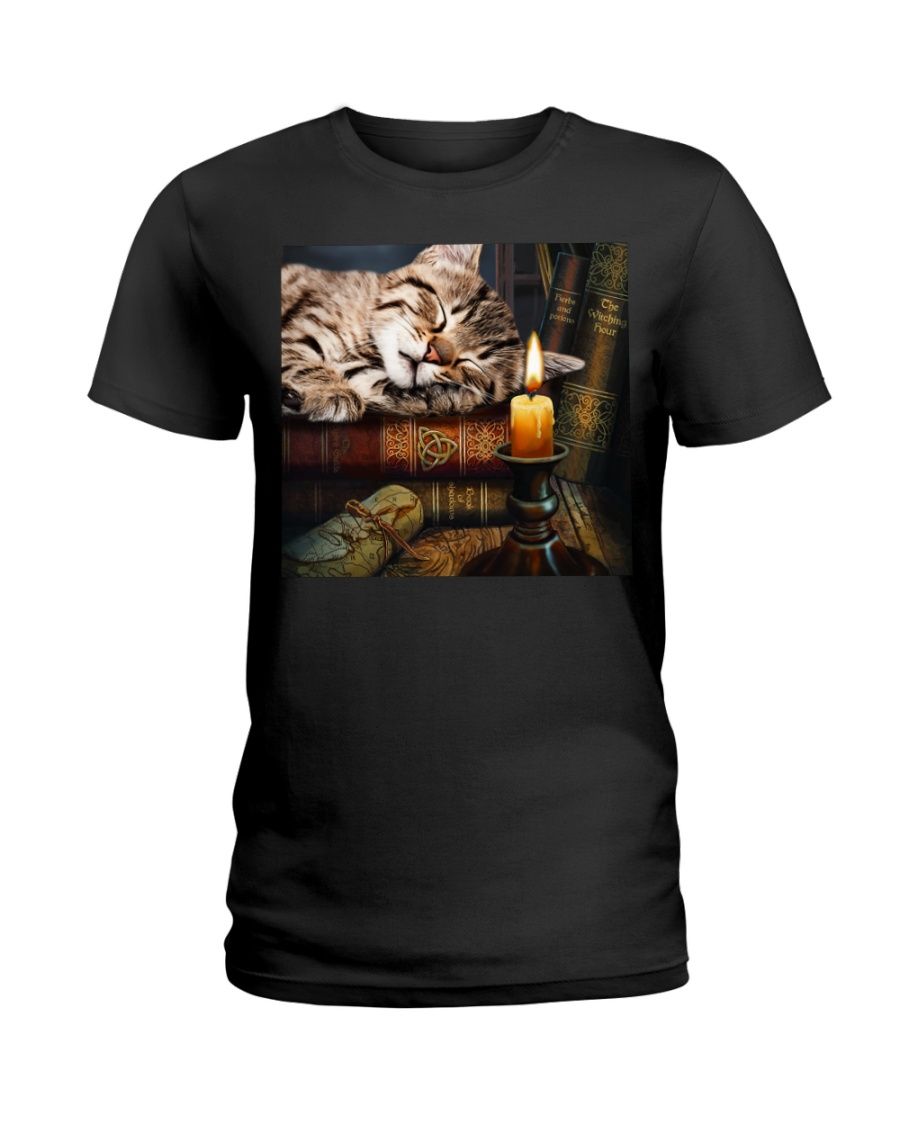 Cat Vintage Book Black T-Shirt