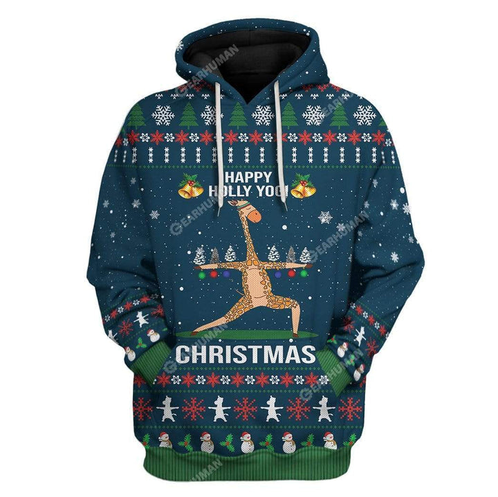 Waybackapparel Ugly Christmas Holly Yogi Giraffe 3D All Over Print