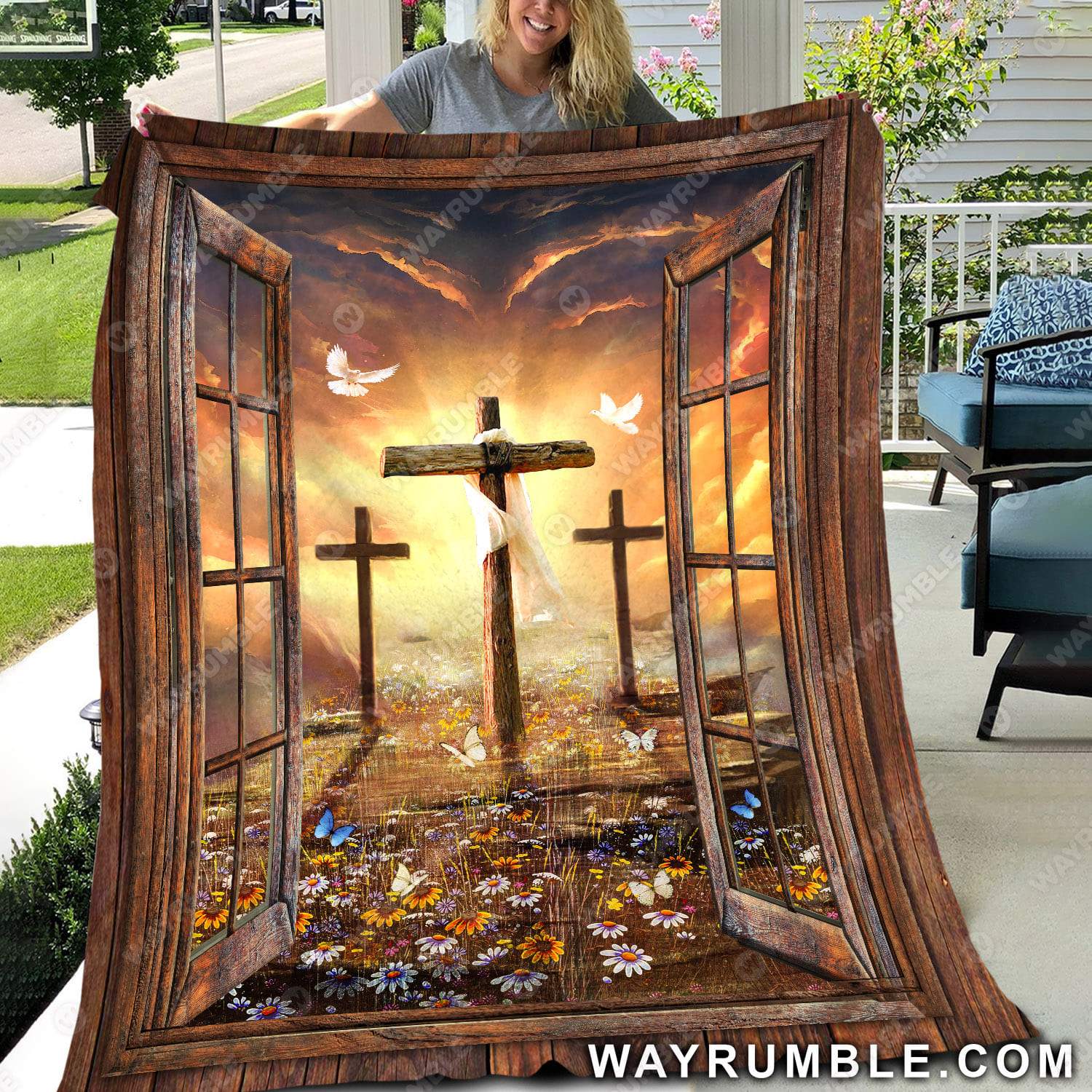 Window Frame, Sunset Painting, Path To Heaven, The Three Crosses – Jesus Blanket