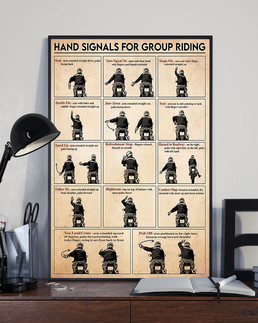 Motorcycle Hand Signals For Group Riding Vertical Canvas And Poster