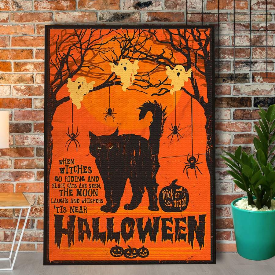 Black cat witch trick or treat Halloween paper poster no frame/ wrapped canvas wall decor full size