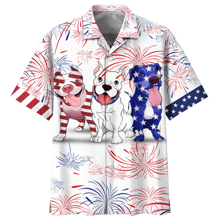 Cute Pitbull Pattern Red And Blue Firework Hawaii Shirt Ha56316