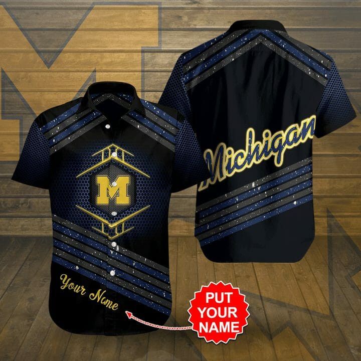 NCCA Michigan Wolverines Custom Name Black Hawaiian Shirt