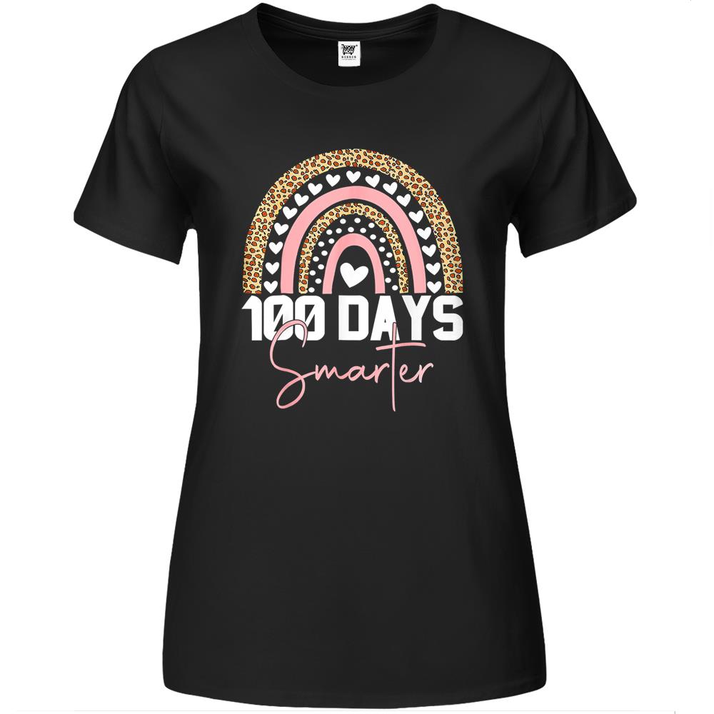 100 Days Smarter Happy 100Th Day Of School Rainbow Leopard Premium Womens T Shirts