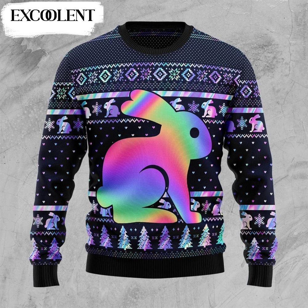 Cute Colorful Rabbit Ugly Christmas Sweater Adult – Lover Xmas Sweater Gift – Xmas Ugly Sweater