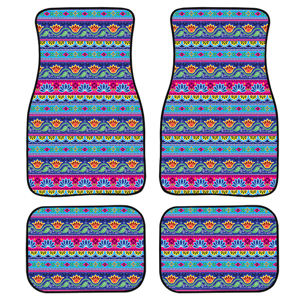 Boho Indian Lotus Pattern Print Front And Back Car Floor Mats, Front Car Mat