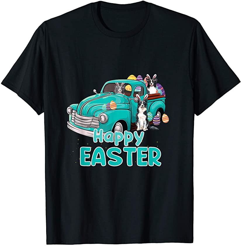 Bunny border collie happy easter day truck dog men women kid T-Shirt