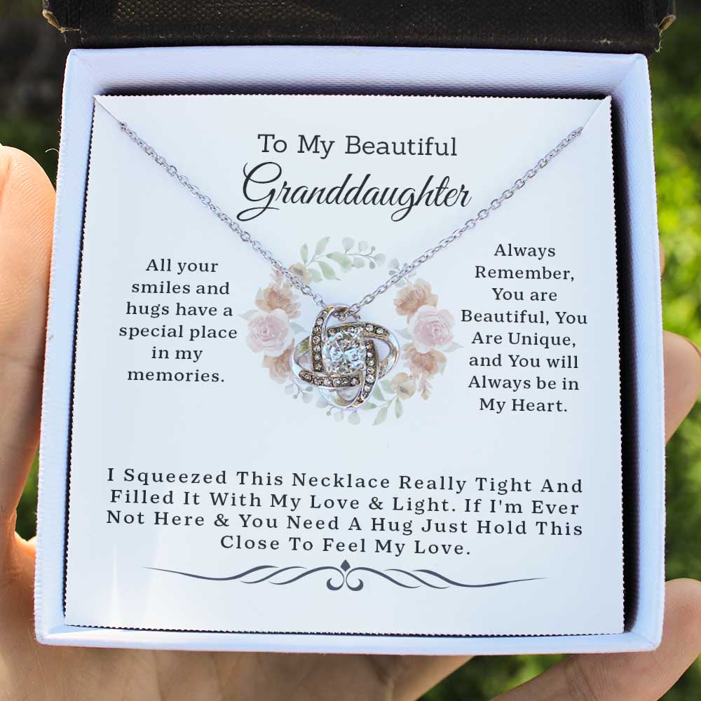 To My Beautiful Granddaughter Necklace Gift Always You Are Beautiful, Unique, And You Will Always Be In My Heart Love Knot Necklace