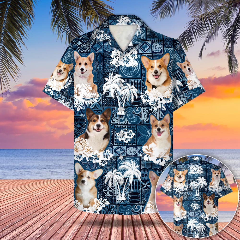 Welsh Corgi Hawaiian Style Blue Shirt Gift For Welsh Corgi Mom, Welsh Corgi Dad M0402 Phts