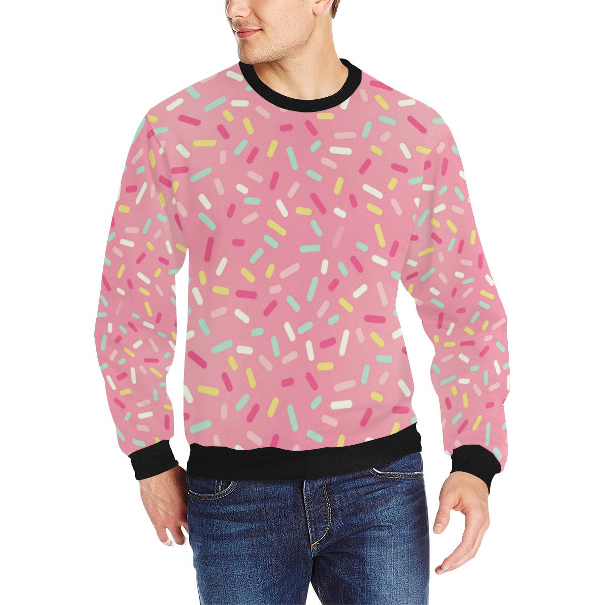 Pink donut glaze candy pattern Men’s Crew Neck Sweatshirt