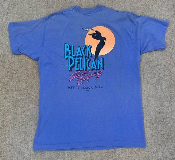 Vintage 90S Black Pelican Seafood Company Blue Shirtarge Kitty Hawk North Carolina Shirt