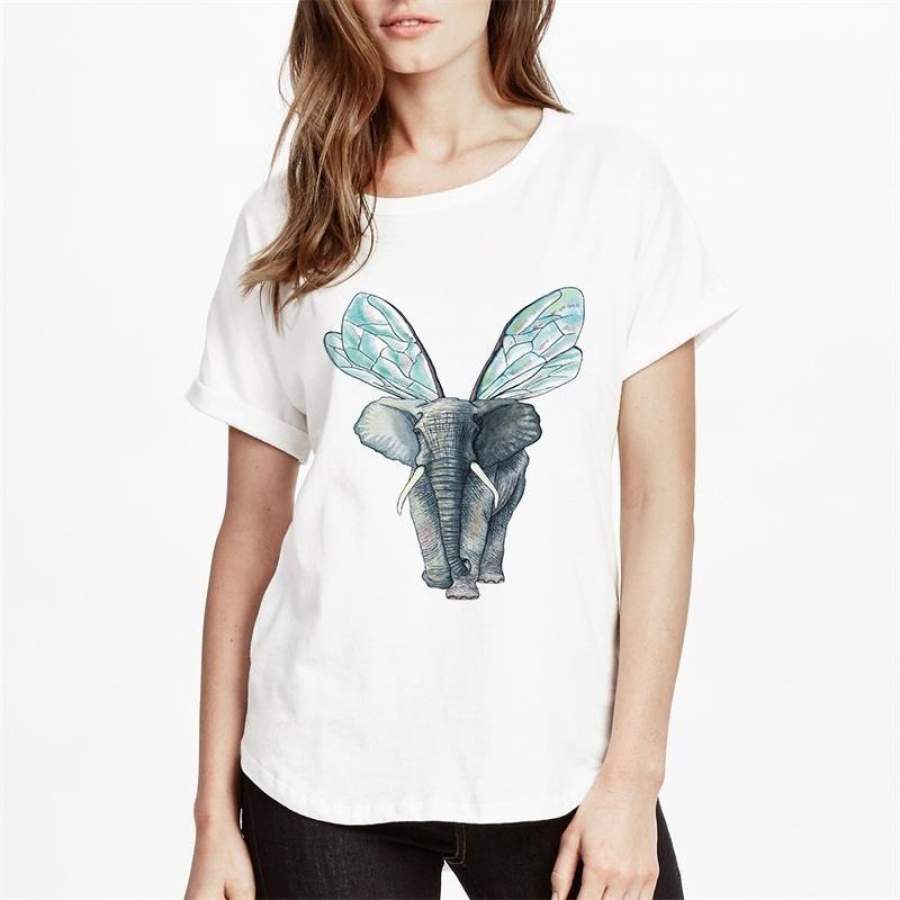 winged Elephant  Summer Women Cartoon Printed T-shirt