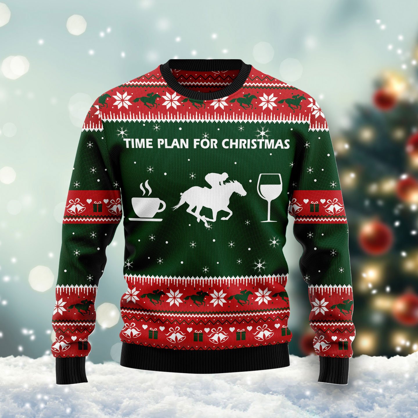 Time Plan For Christmas Horse Racing G5124 unisex womens & mens, couples matching, friends, horse racing lover, funny family ugly christmas holiday sweater gifts (plus size available)