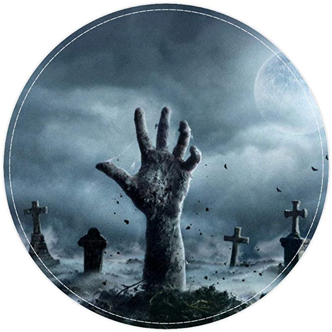 Halloween Zombie Hand Rising Out Graveyard Spooky, Non Slip Doormat Round Area Rug Carpets Rugs For Kids Bedroom Baby Room Play Room Nursery