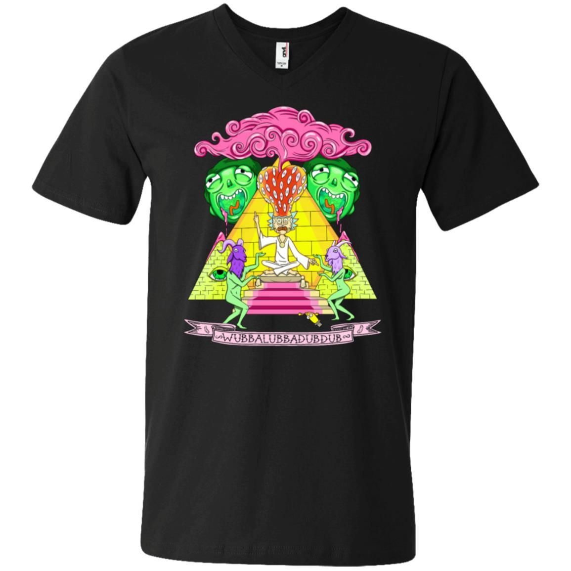 rick-and-morty-pyramid-with-catchphrase-men-v-neck-t-shirt-laceymart