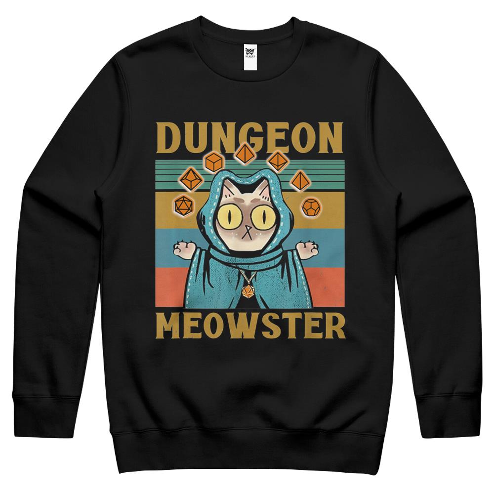 Dungeon Meowster Funny Nerdy-Gamer Cat-D20 Dice Rpg Crewneck Sweatshirt