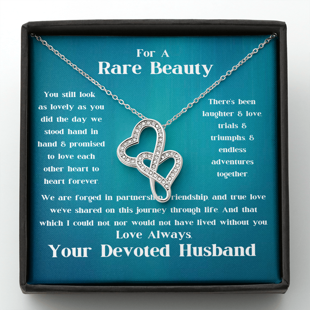 For A Rare Beauty Double Heart Necklace (Blue Sky Background)