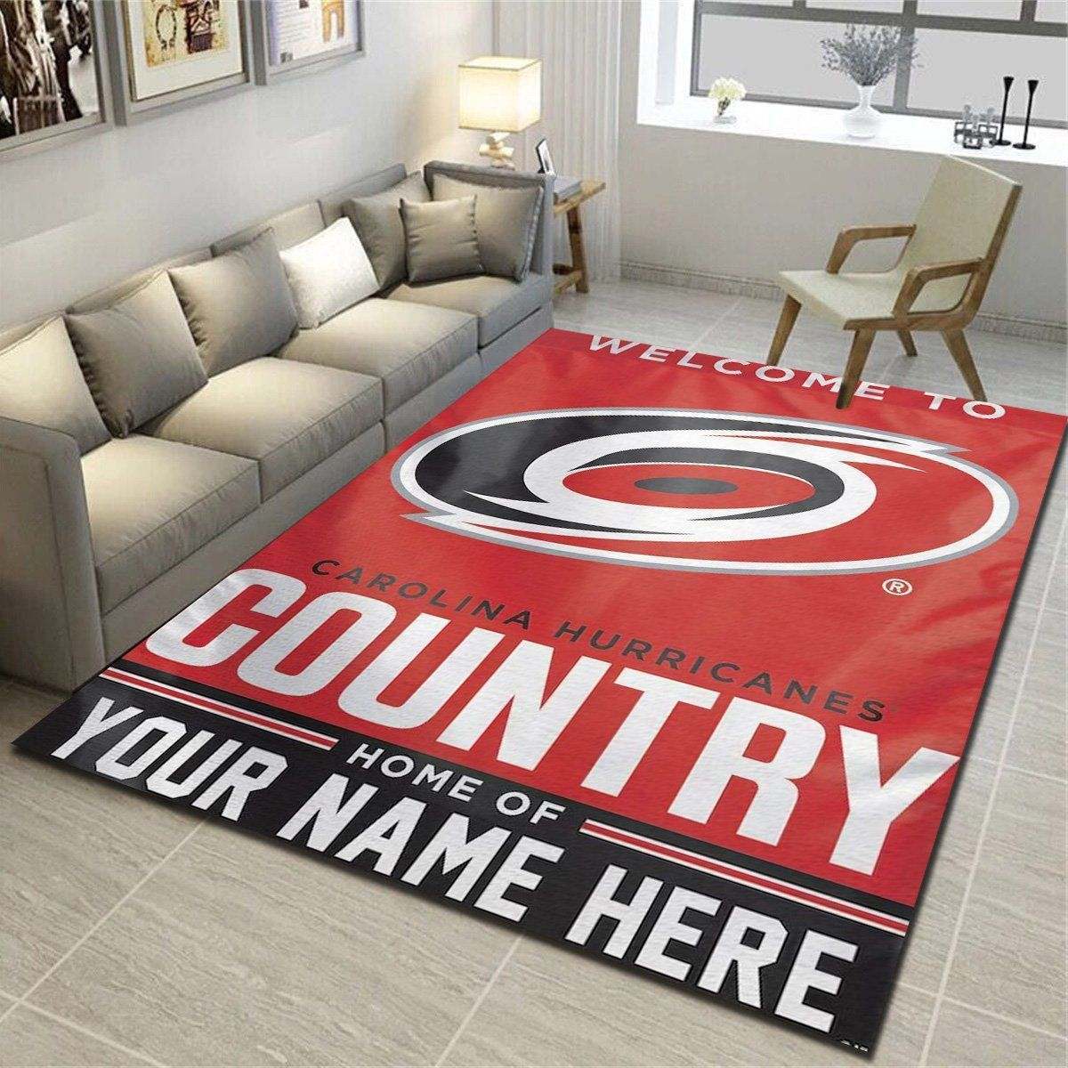 Carolina Hurricanes Personalized Area Rug, Living Room Bedroom Carpet, Customized Floor Decor