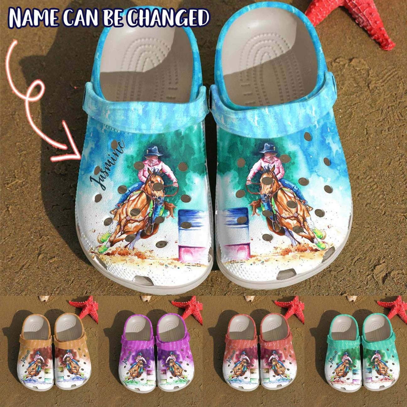 Barrel Racing Personalized Clog, Custom Name, Text Turn And Burn, Fashion Style For Women, Men, Kid, Print 3D