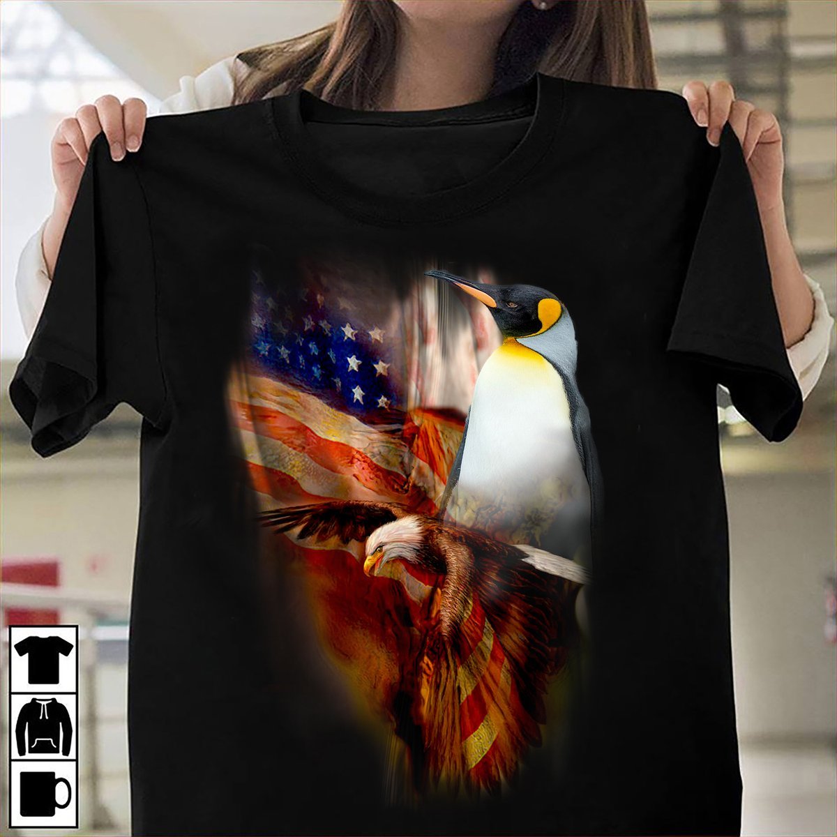 Penguin And Eagle American Wings Independence Day- Standard T-Shirt Black 2009 T-Shirt Hoodie All Color Size S-5Xl