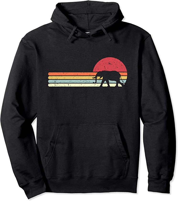 Elephant, Retro Style Pullover Hoodie