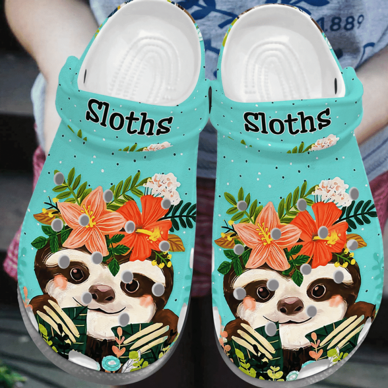 Baby Sloth With Flower Crown Baby Animal Gift For Lover Rubber clog Shoes Comfy Footwear 2