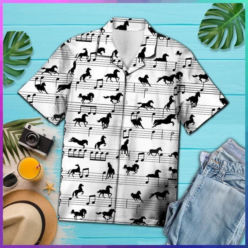 Horse Music Notes Black White Unique Design Hawaii Shirt Ha16976