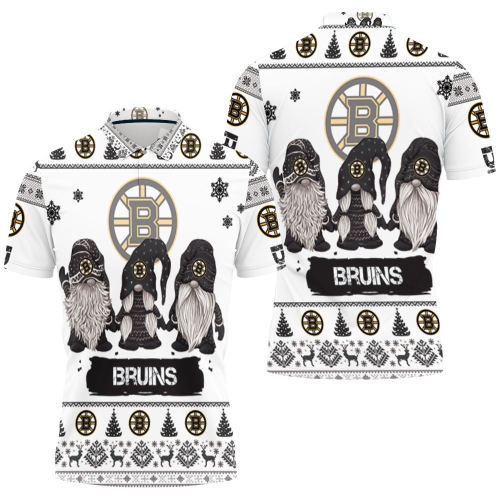 Christmas Gnomes Boston Bruins Ugly Sweatshirt Christmas 3D Polo Shirt