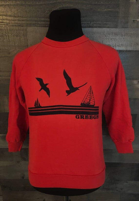 Vintage 1980S Greece Sailing Summer Beach 80S Red Crewneck Shirt 80S Vintage Vacation Destination Shirt