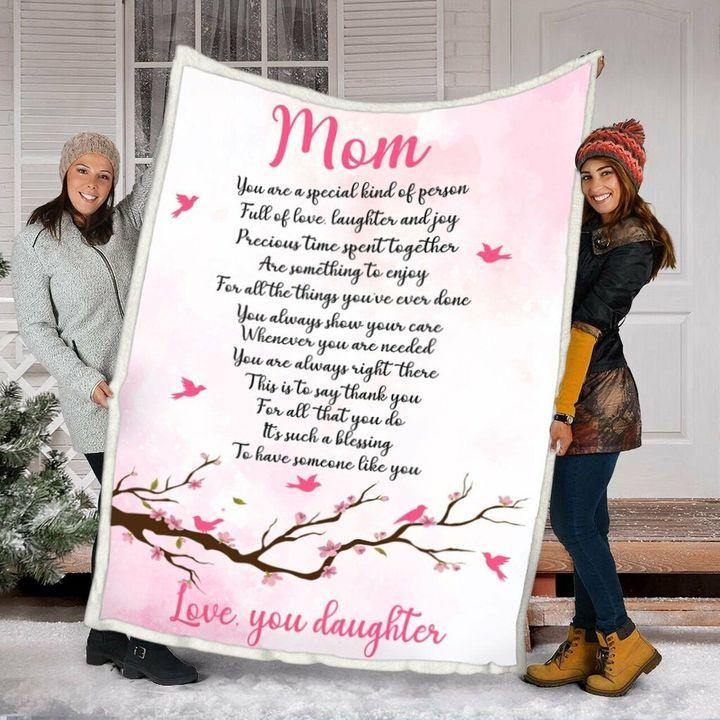 [Personalized Name] Thank You For All Pink Birds Daughter Gift For Mom –  Gift For Mommy, Home Decor, Gift For Family  – Fleece Blanket