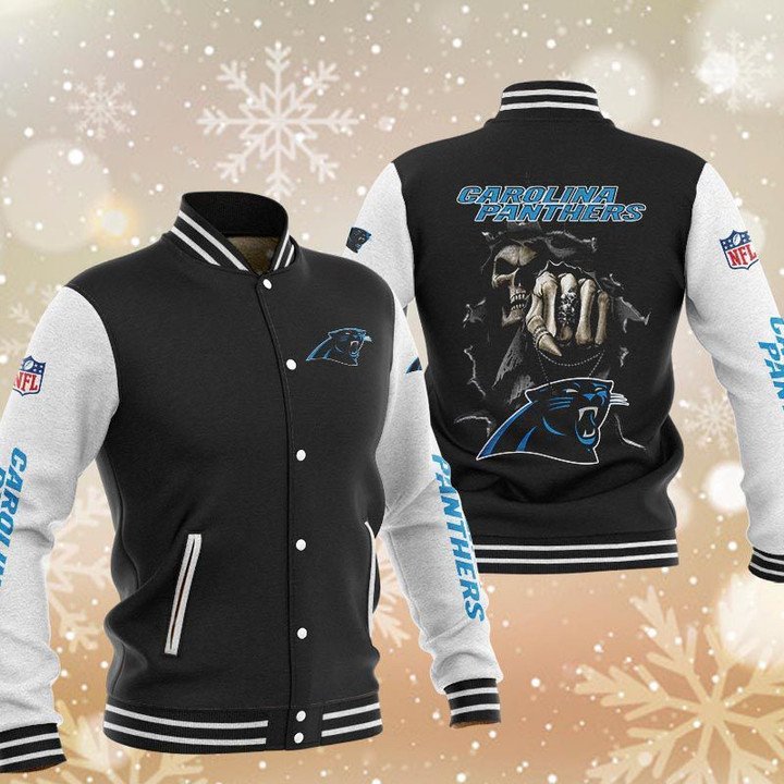 Carolina Panthers Black Skull Baseball Jacket